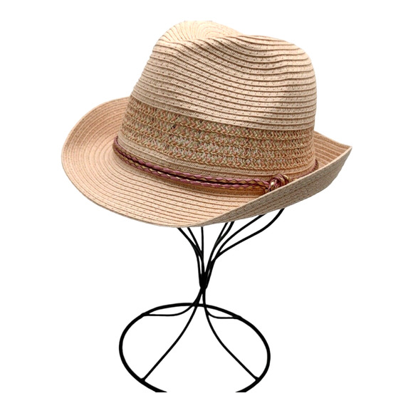 Peach Fedora Ladies Versatile Hat by Rampage Hat Pink & Gold Accent Braided Rope - Picture 7 of 11